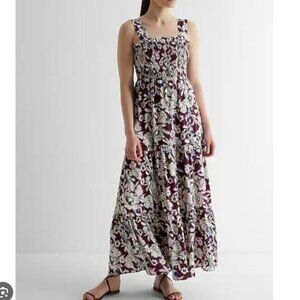 Express Purple and White Smocked Maxi Dress